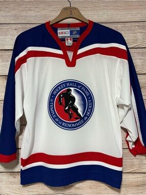 CCM White, Blue & Red Hockey Hall of Fame Crest Jersey